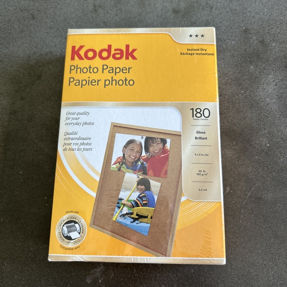Kodak Photo Paper 180 Sheets 4" x 6" Instant Dry Gloss Brillant New/Sealed